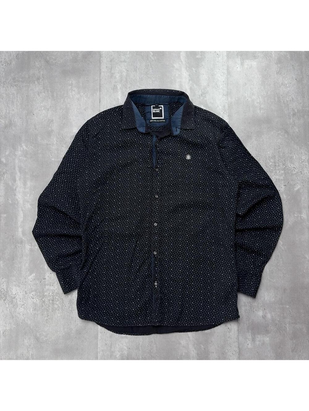 Y2K Montblanc 80’s Two-Ply Cotton Monogram Print Long Sleeve Button Up Shirt